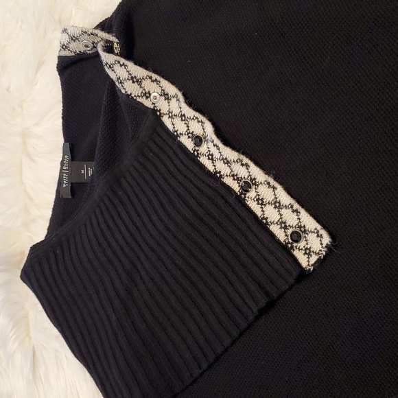 White House Black Market Assymetrical Cowl Neck Poncho In Black And Ecru Size M - Picture 7 of 12